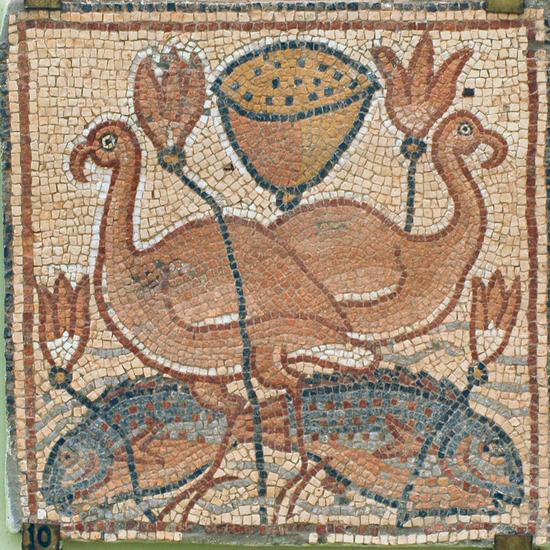Qasr Libya, mosaic 1.02.e (Flamingos, fish, lotuses)