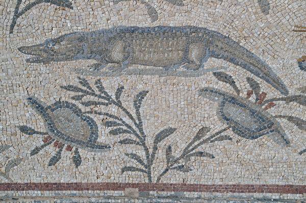 Villa Selene, Terrace, mosaic of pygmees and a crocodile