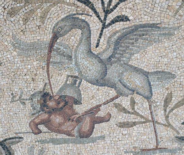 Villa Selene, Terrace, mosaic of pygmee and a crane