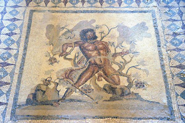 Villa Selene, Winter Triclinium, mosaic of Lycurgus and Ambrosia