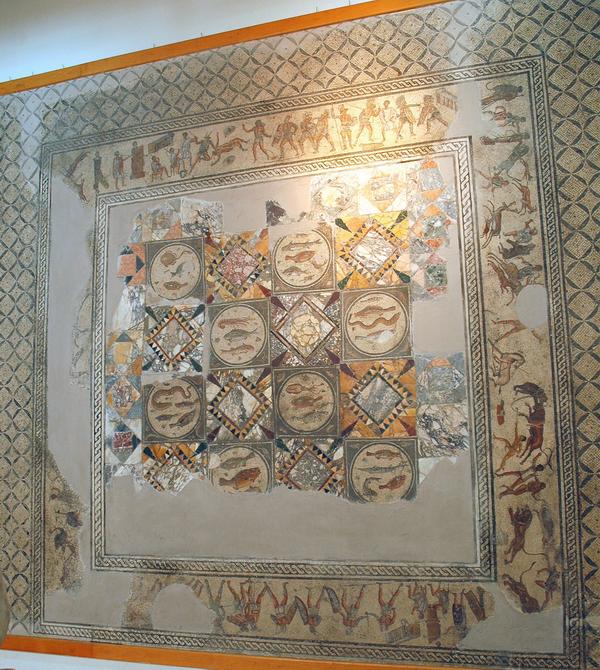 Villa of Dar Buc Ammera, gladiator mosaic