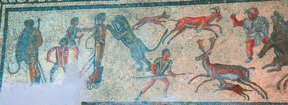Villa of Dar Buc Ammera, gladiator mosaic, Execution