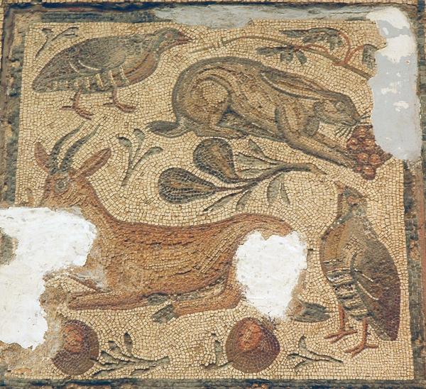 Villa of Dar Buc Ammera, seasons mosaic, land animals and birds (1)