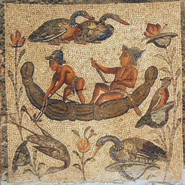 Villa of Dar Buc Ammera, seasons mosaic, Nilotic scene (1)