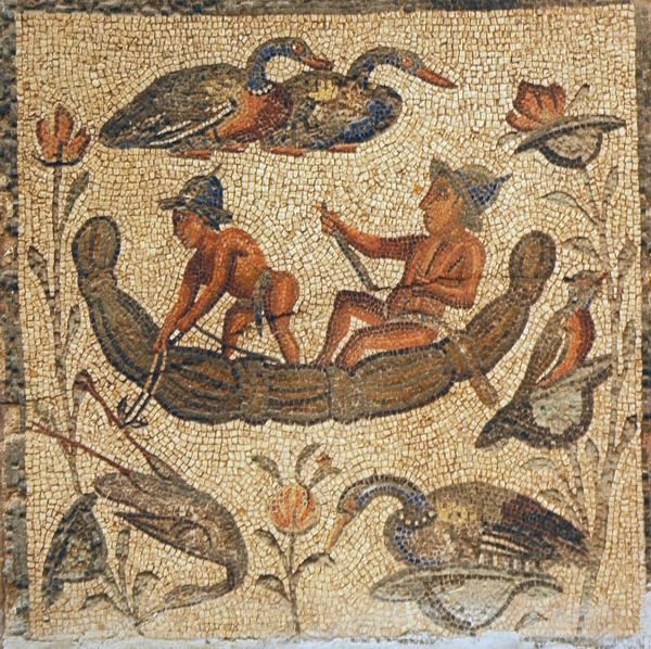 Villa of Dar Buc Ammera, seasons mosaic, Nilotic scene (1)
