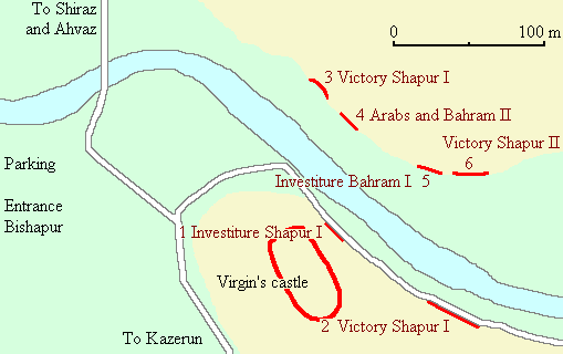 Map of Bishapur's Reliefs