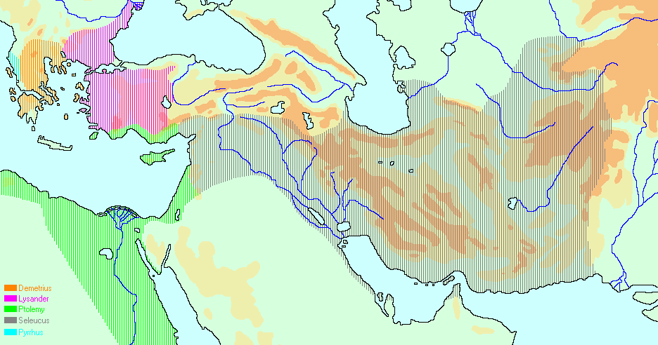 Map of the Hellenistic Kingdoms in c.289 BCE