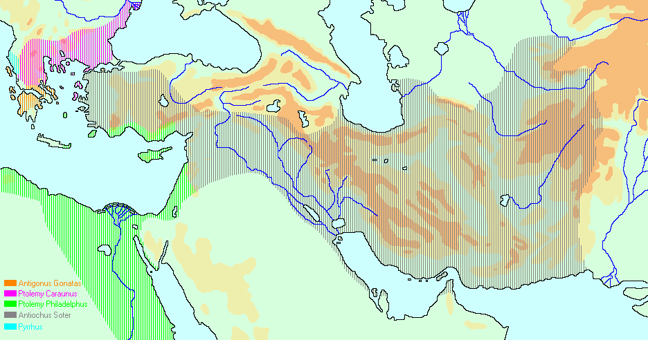 Map of the Hellenistic Kingdoms in c.280 BCE