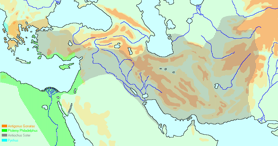 Map of the Hellenistic Kingdoms in c.275 BCE