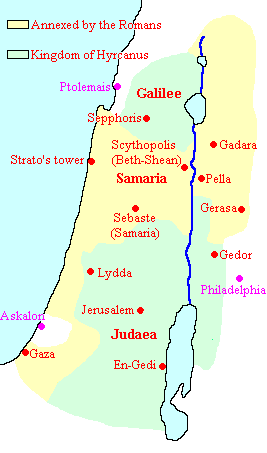 Map of Judaea and Galilee during the reign of Hyrcanus II