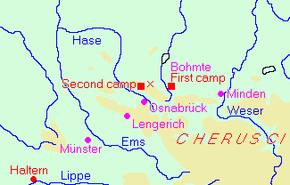 Map of the Battle in the Teutoburg Forest: two camps