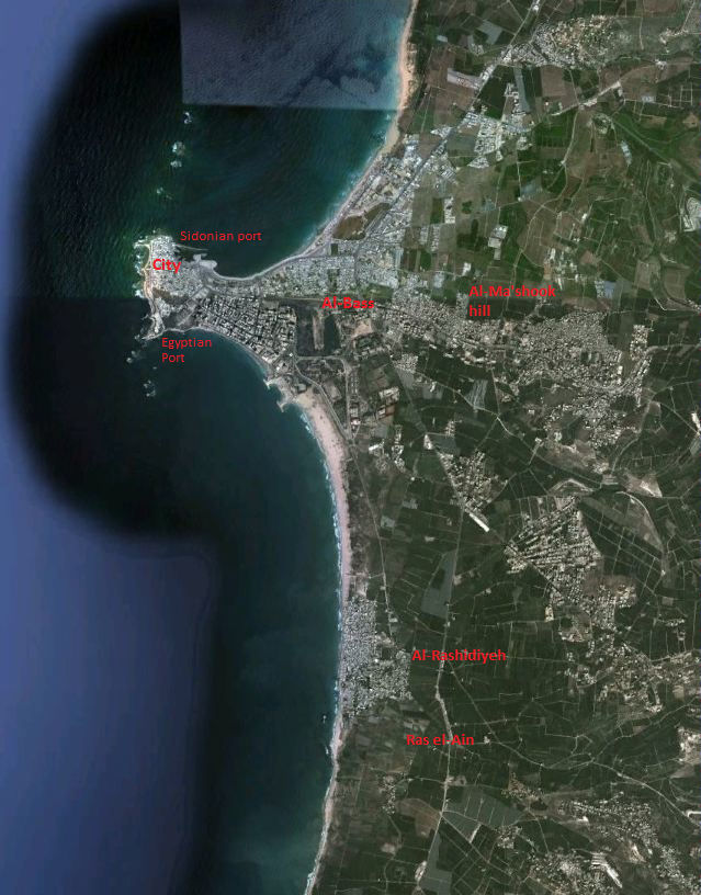 Map of the main excavations near Tyre