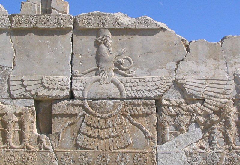 Persepolis, Palace of Xerxes, Interconnecting staircase, Faravahar