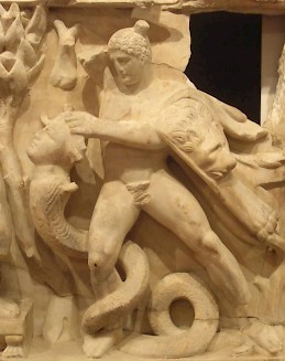 The classical dragon slayer: Heracles and the Hydra (sarcophagus from Perge)