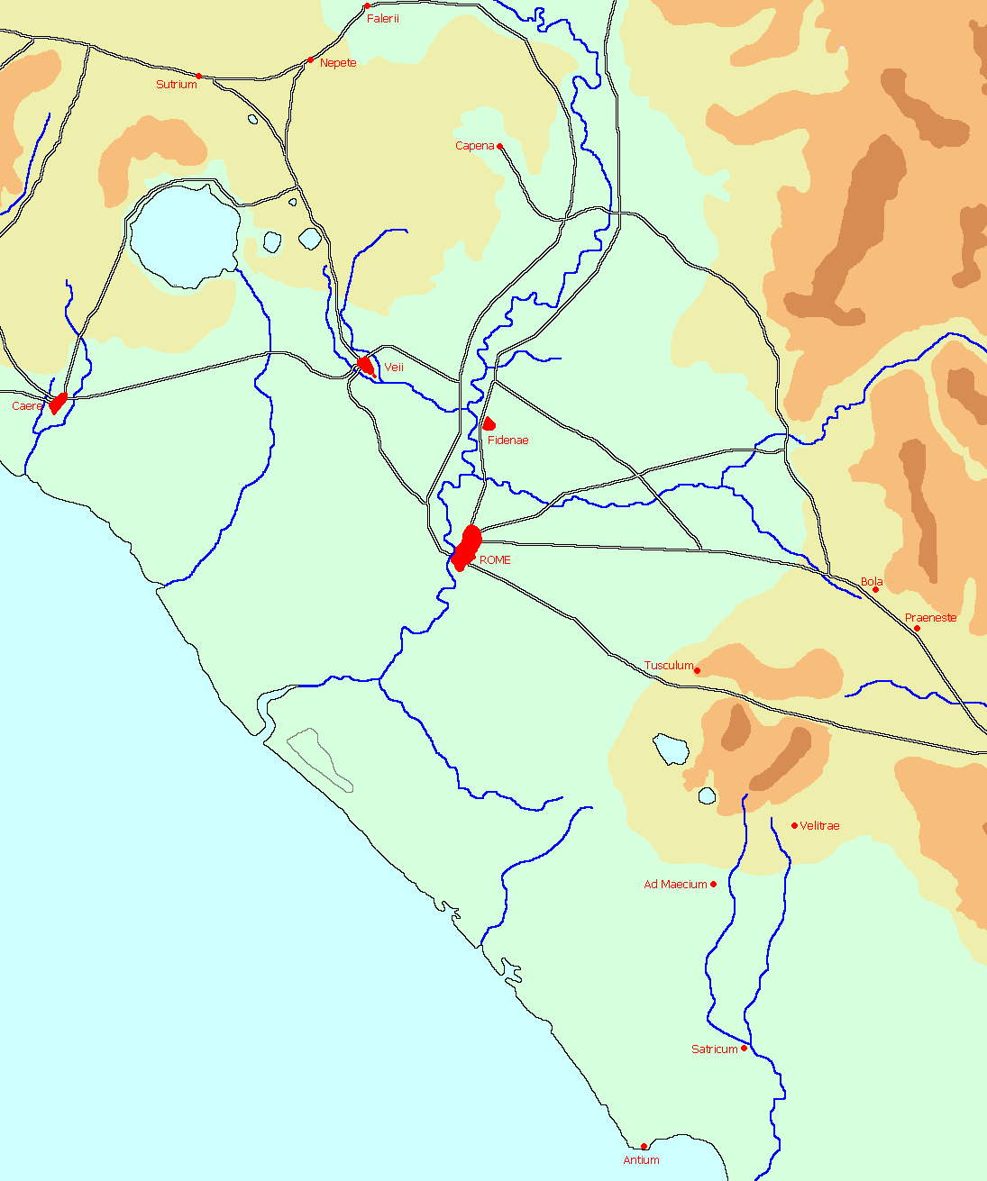 Map of Latium, c.400 BCE