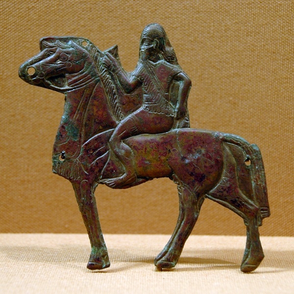 Bronze plaque of Assyrian horses and rider