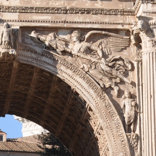 Rome, Forum Romanum, Arch of Severus, Victoria (east, right) and summer