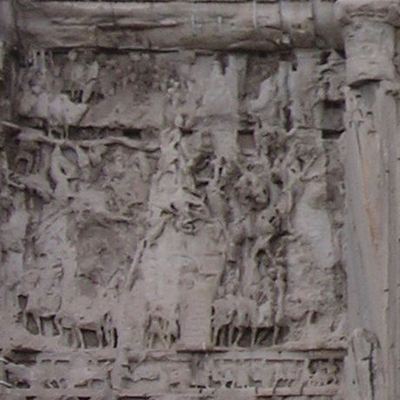 Rome, Forum Romanum, Arch of Severus, Damaged relief east left: Fight for Nisibis
