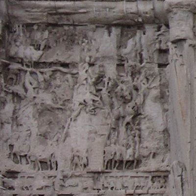 Rome, Forum Romanum, Arch of Severus, Damaged relief east left: Fight for Nisibis