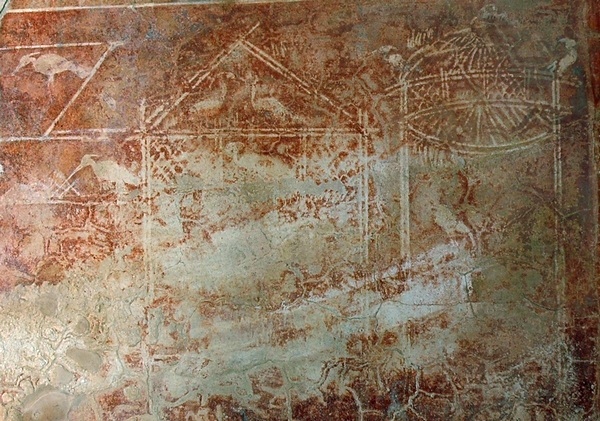 Villa Selene, Atrium, wall painting birds (1)