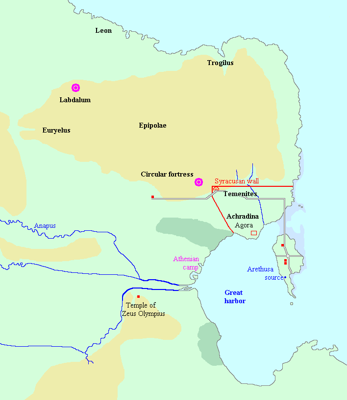 Map of the siege of Syracuse, stage 1