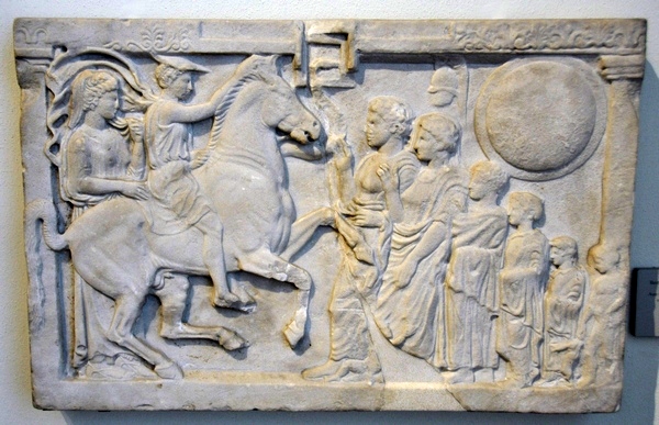 Cumae, Relief of a hero, riding a horse