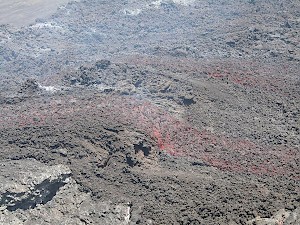 A flow of lava