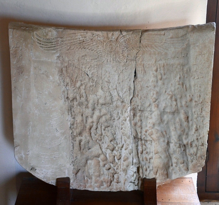 Kouklia, Marchellos, Archaic throne with a symbol of the winged sun