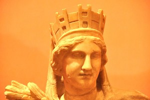 A mural crown on Tyche's head