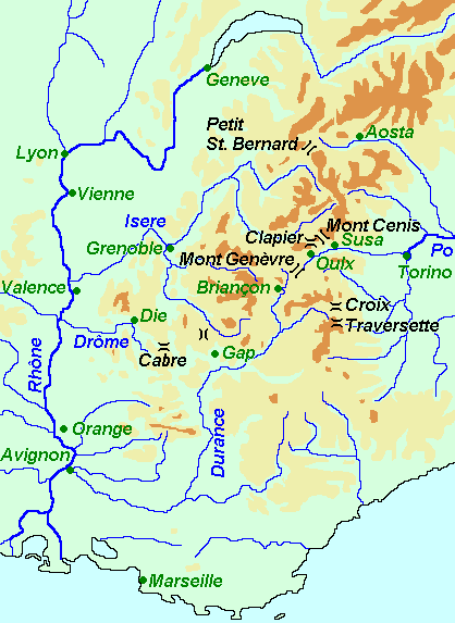 Map of Hannibal's Crossing of the Alps