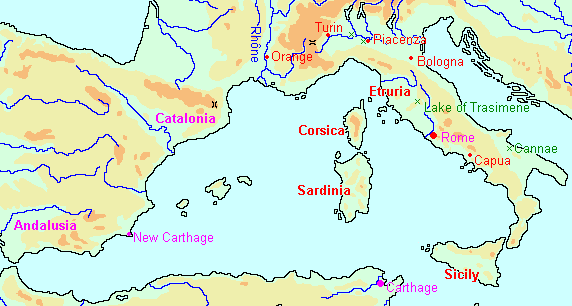 Map of the 2nd Punic War, 1st stage