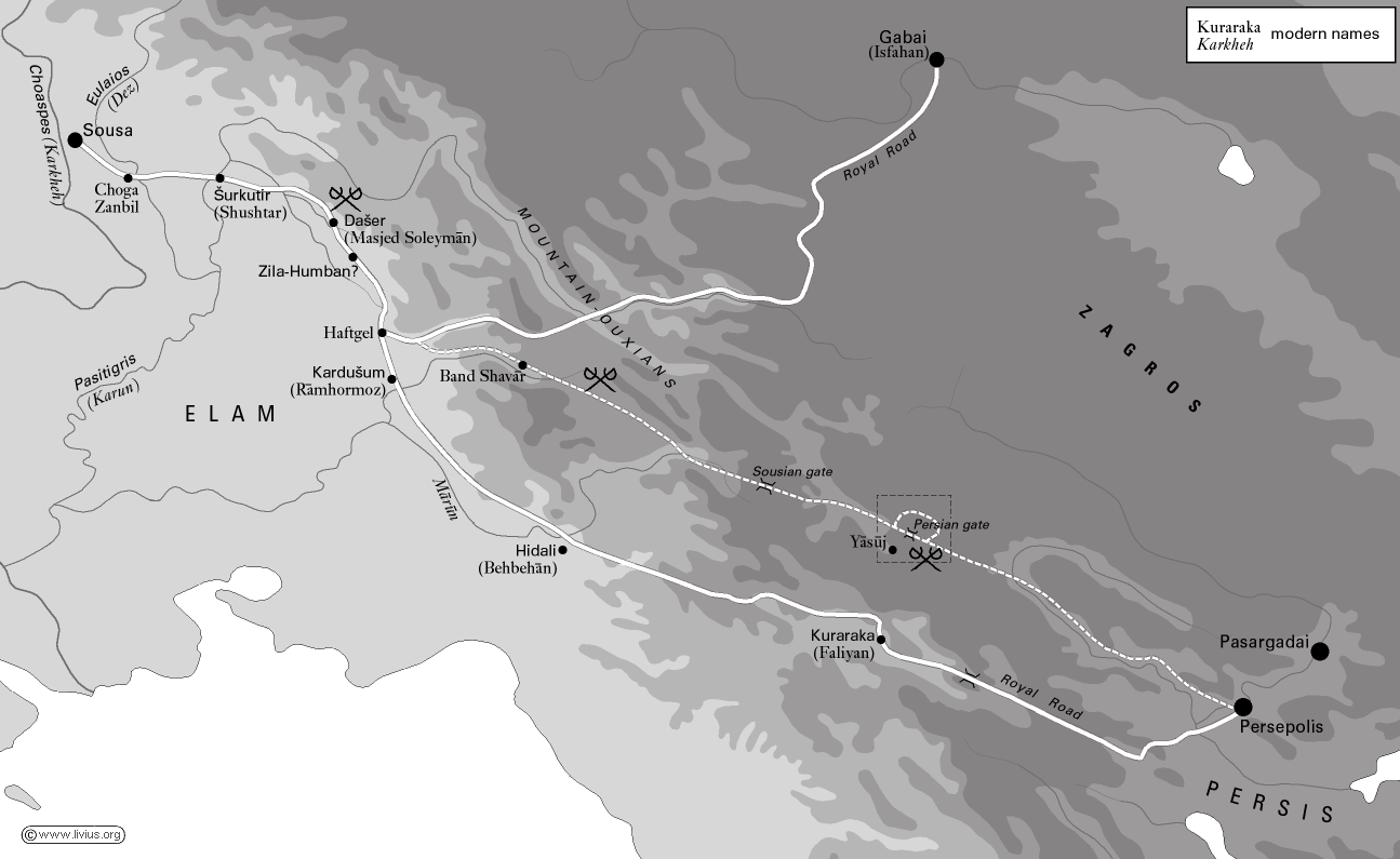 Map of Alexander's Zagros Campaign