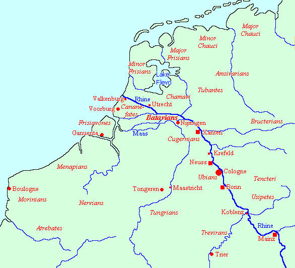 Map of the Low Countries in the Roman age