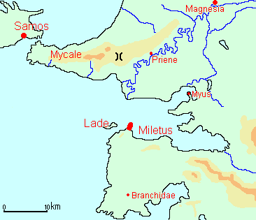 Map of the battles of Lade and Mycale