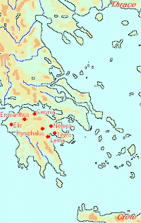 Map of Heracles' first labors