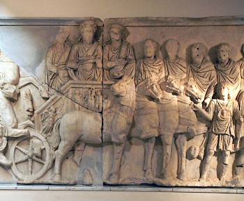 Caracalla, Severus, Plautianus entering Lepcis Magna