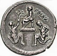 Coin, showing the surrender of Jugurtha (right) by Bocchus (left) to Sulla (seated)